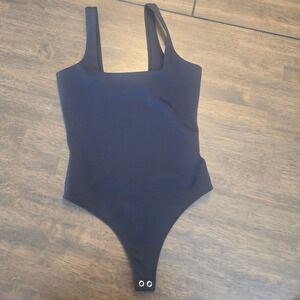 Good American Black Square Neck Compression Thong Bodysuit GBO375 Size 1 S